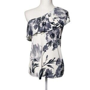 Wet Seal Vintage Y2k One Shoulder Ruffle  Top Size Large Stretch White Black Usa